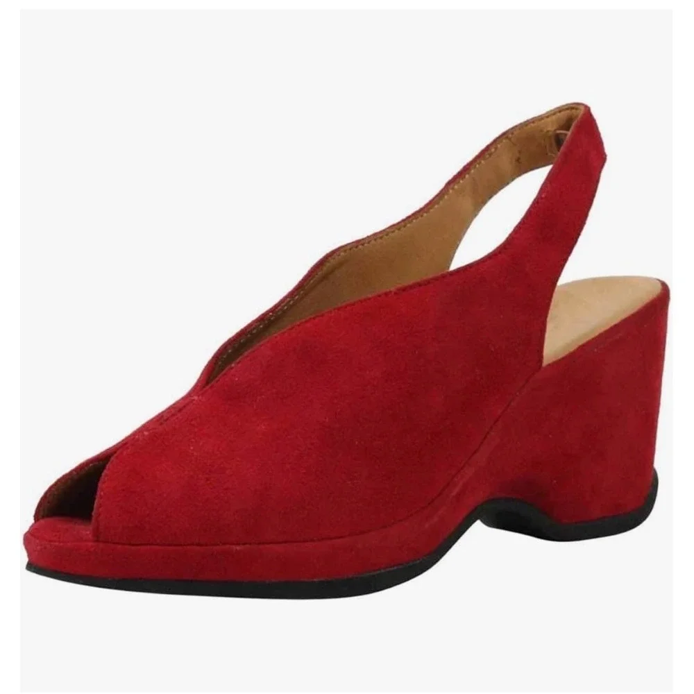 L'Amour Des Pieds Odetta Wedge Sandals Womens 6.5 Red Excellent Suede Slingback